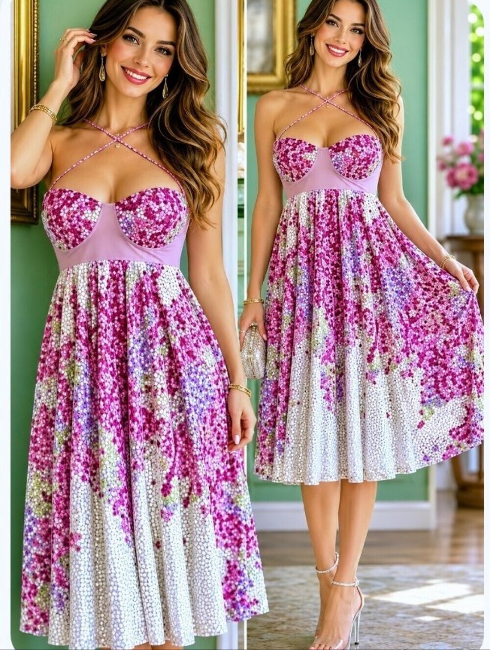 Mara Hoffman 100% Silk Lavender Blue Pink Bustier Resort Evening Flowy Dress USA